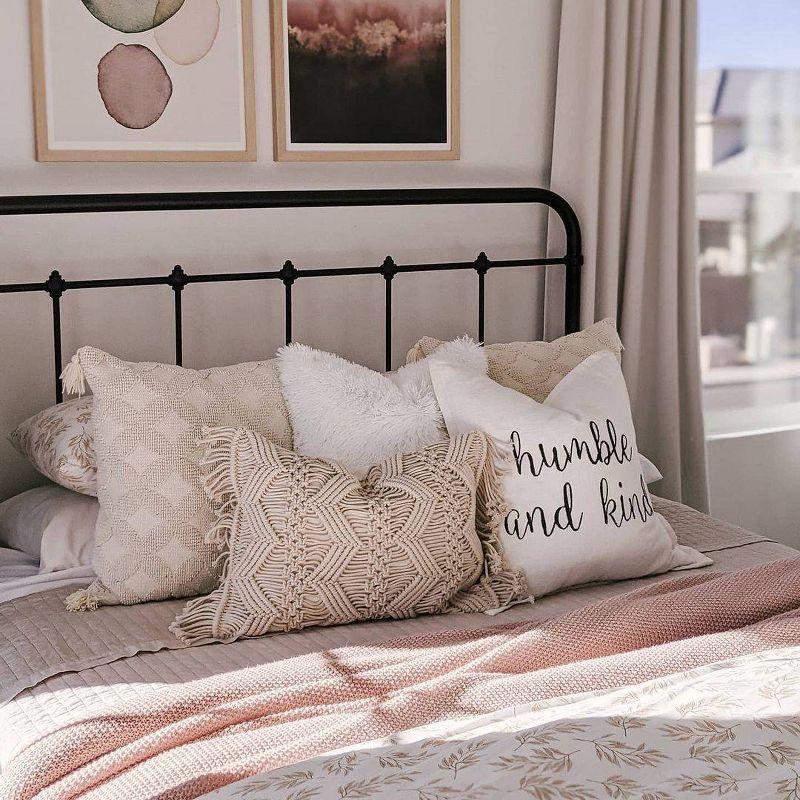 13"x20" Oversize Studio Chevron Macrame Lumbar Throw Pillow Cover with Fringes Neutral - Lush Décor: Cotton Weave, Zipper Closure
