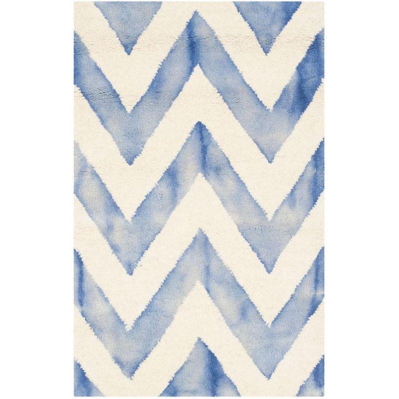 Ivory & Blue Hand-Tufted Wool Rectangular Area Rug, 2' x 3'