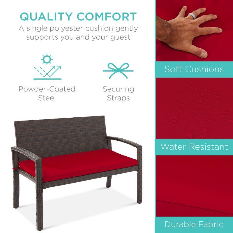 Cozy Haven 2-Person Brown Wicker Outdoor Bench with Red Cushion