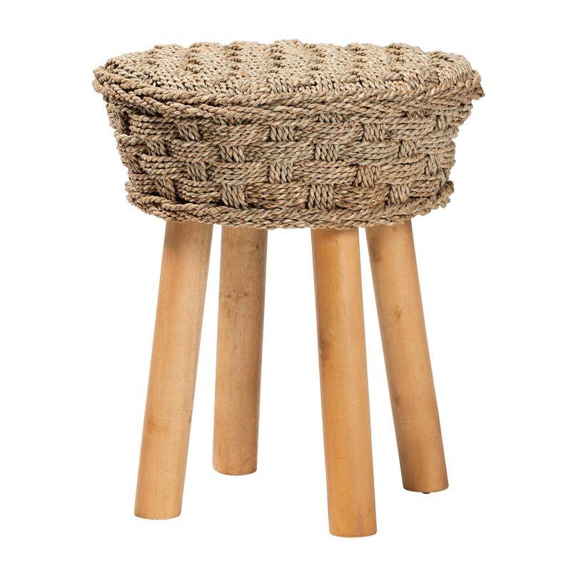 Denver Natural Seagrass and Acacia Wood Round Stool