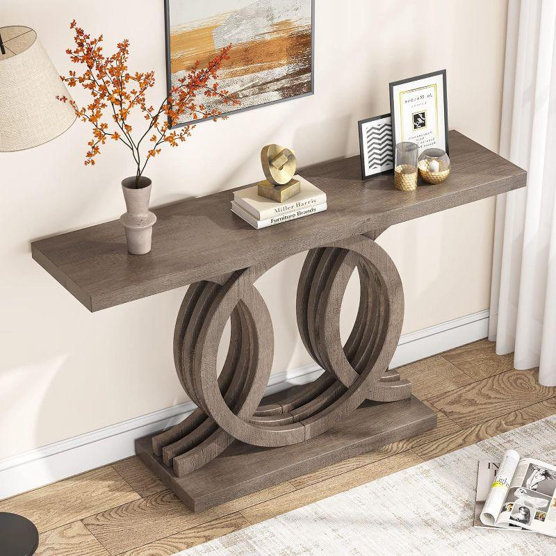 Hommoo 55 Inch Console Table with Geometric Base Brown