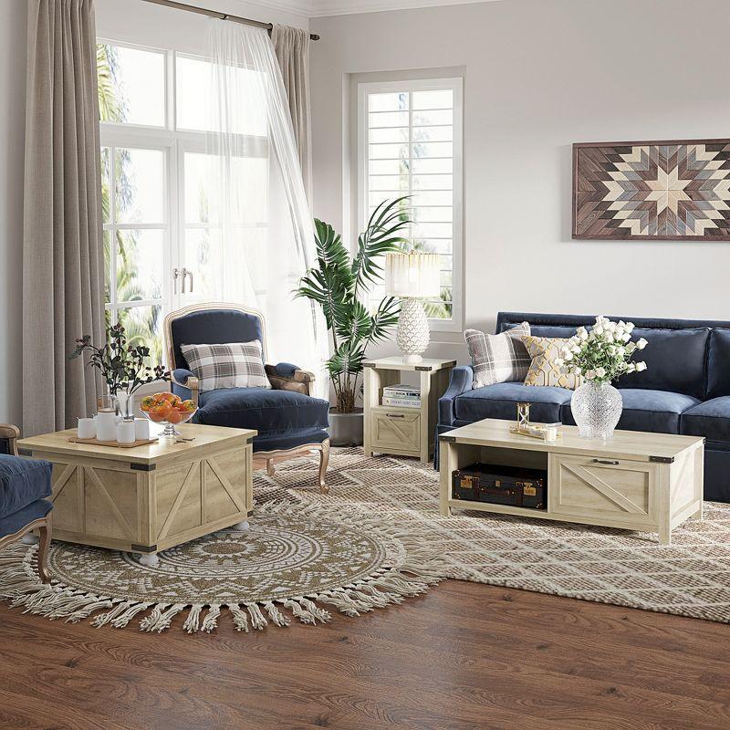 Rustic Farmhouse Square Coffee Table with Hidden Storage, Brown Wood