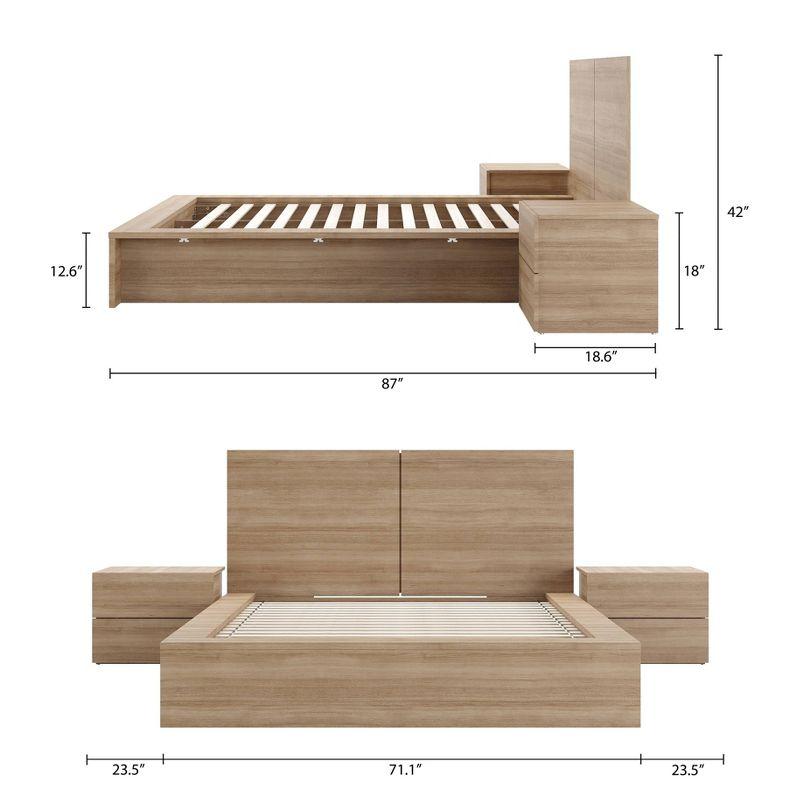 Nexera Queen 4pc James Bedroom Set Brown Oak: Modern Furniture with 2 Nightstands, Platform Bed
