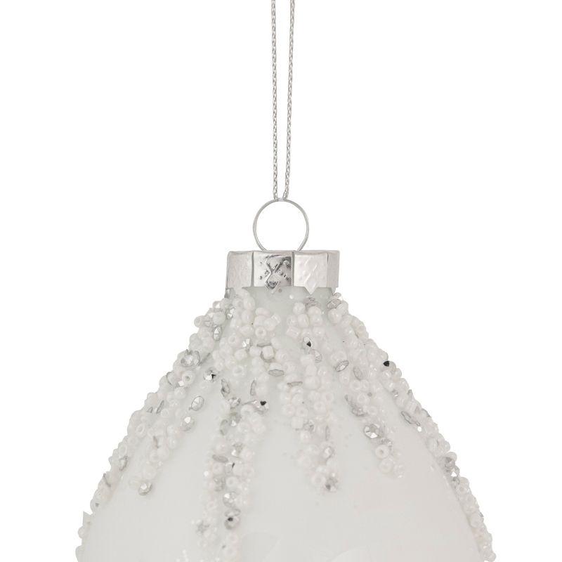 Northlight Seasonal 5" White Beaded and Silver Sequins Christmas Glass Finial Ornament
