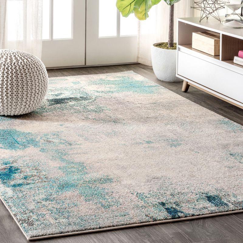 Serene Waters Abstract Cream/Blue Synthetic 3x5 Area Rug