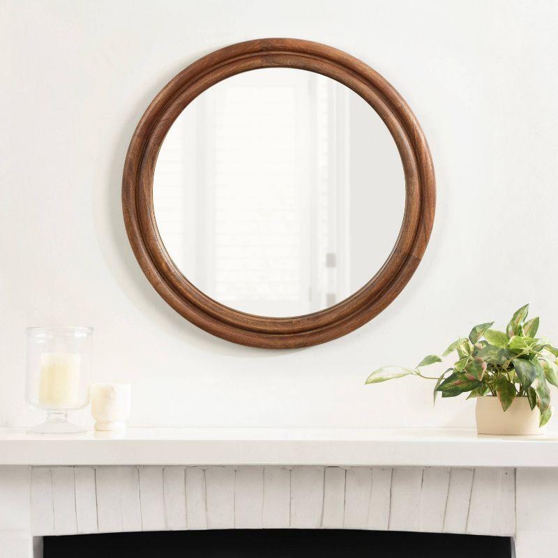 Kate & Laurel All Things Decor 26"x26" Oman Ribbed Round Mirror: Handcrafted, Mango Wood, Wall Mount