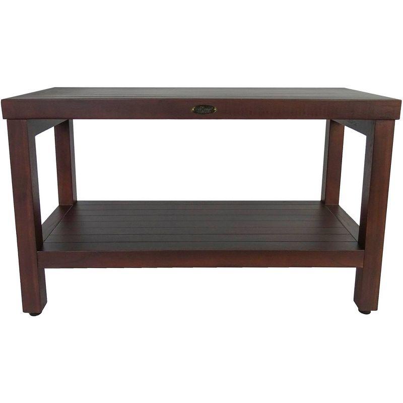 30" Woodland Brown Teak Wood Shower Bench with Shelf