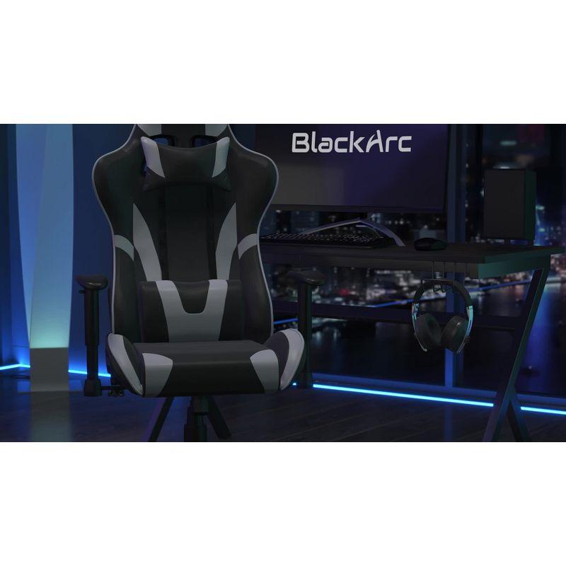BlackArc High Back Reclining Gaming Chair in Black & Red Faux Leather -Height Adjustable Arms - Headrest & Lumbar Support Pillows