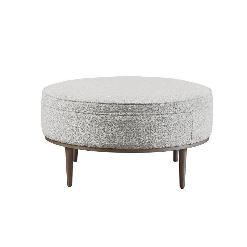 Loring Upholstered Round Cocktail Ottoman with Metal Base Gray - Madison Park: Textured Fabric, Modern Design