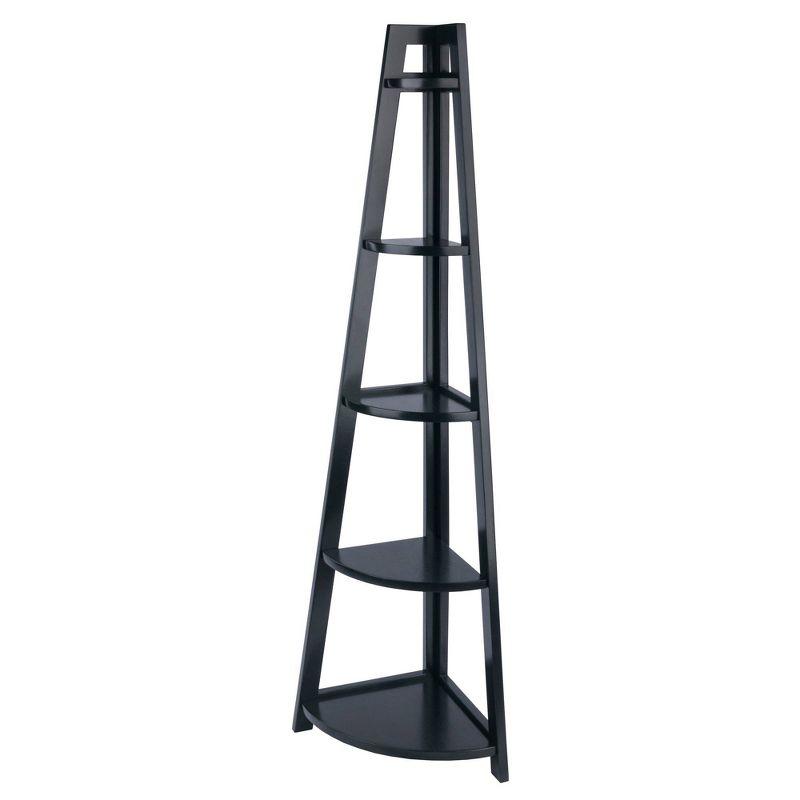 Winsome 58" Adam A Frame Corner Shelf Black: Mid-Century Modern Design, 5-Tier Storage, Lacquered Finish
