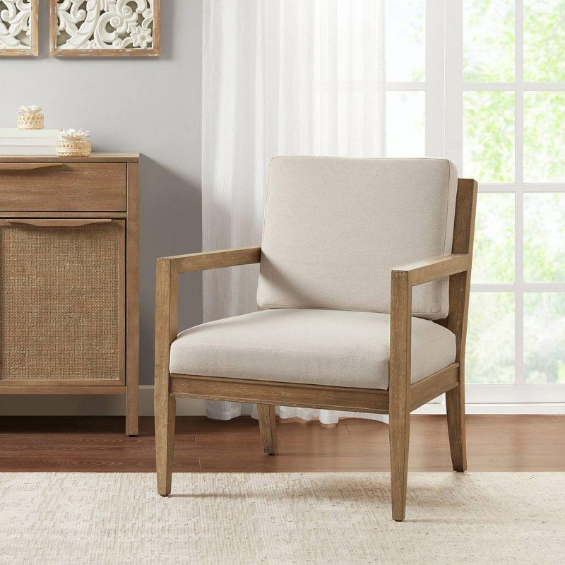 Ivory Upholstered Accent Chair with Medium Wood Frame