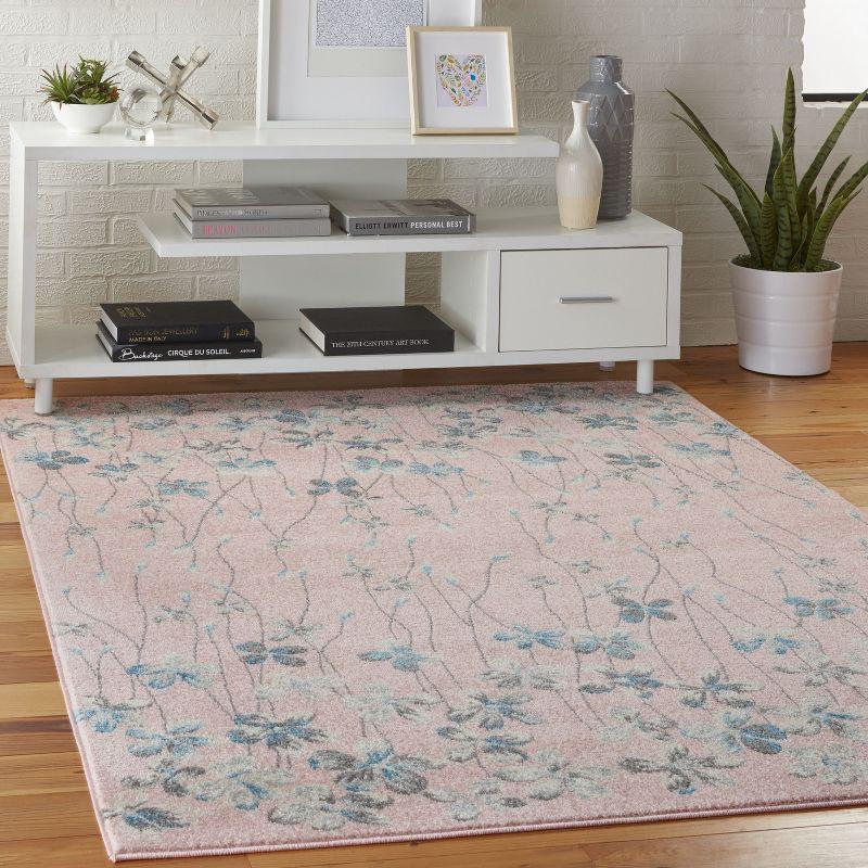 Nourison Tranquil 5'3" X 7'3" (5' x 7') Pink Area Rug Bohemian Botanical Vine and Bloom by Nourison