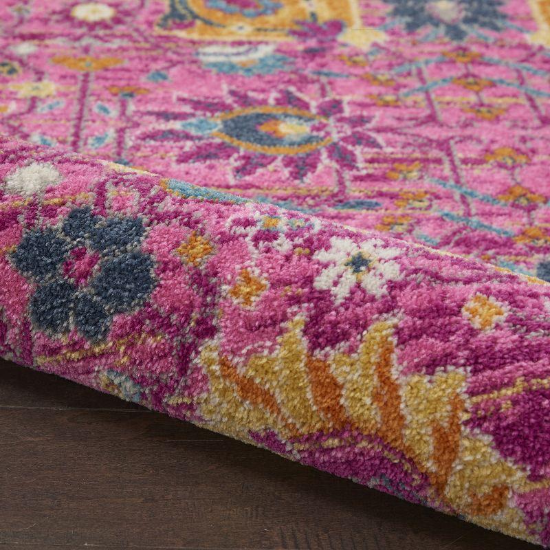 Fuchsia Floral Power-Loomed Round Synthetic Rug - 5'3"