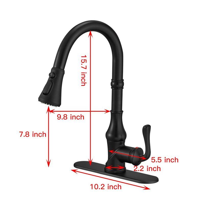 Matte Black Single-Handle Pull-Down Kitchen Faucet with Deck Plate