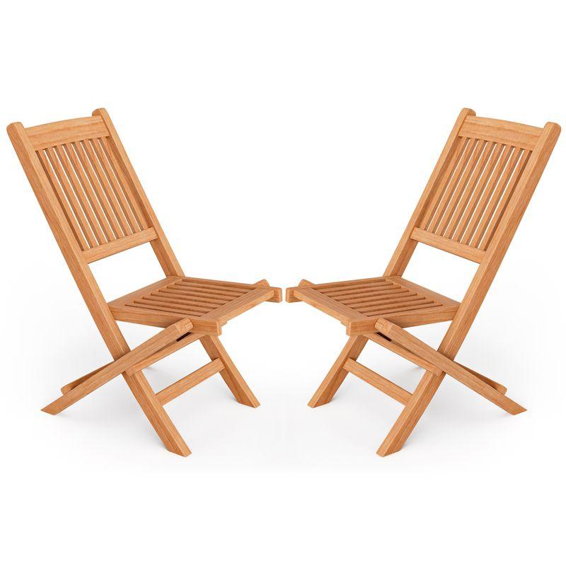 Costway 2 PCS Patio Folding Chair Indonesia Teak High Back Dining Slatted Seat Portable Outdoor