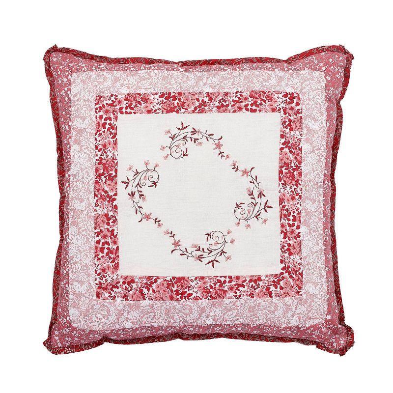 Caroline Red and White Embroidered Floral Square Pillow