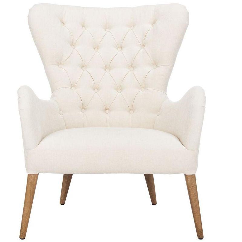 Off-White Tufted Wingback Accent Chair with Wood Legs