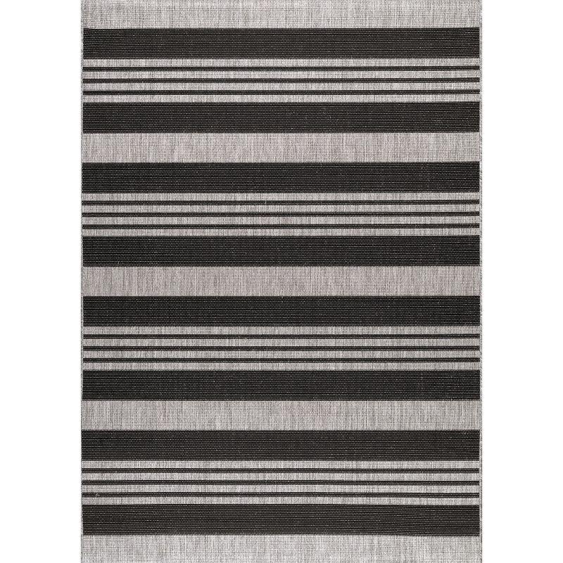 Nuloom Robin Striped 4x6 Indoor/Outdoor Area Rug for Living Room Patio Deck Front Porch Kitchen, Grey/Black