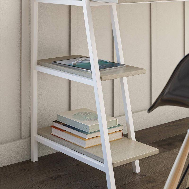 Pale Oak and White Metal Ladder Desk with Shelves