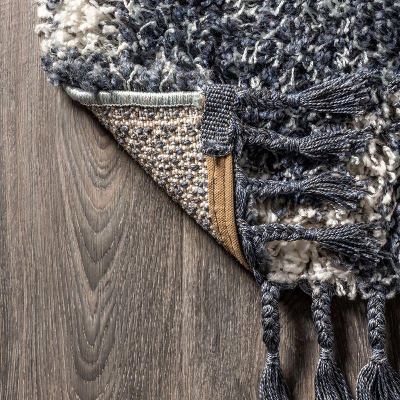 3'x5' Mercer Shag Plush Tassel Moroccan Geometric Trellis Area Rug, Denim/Cream - JONATHAN Y