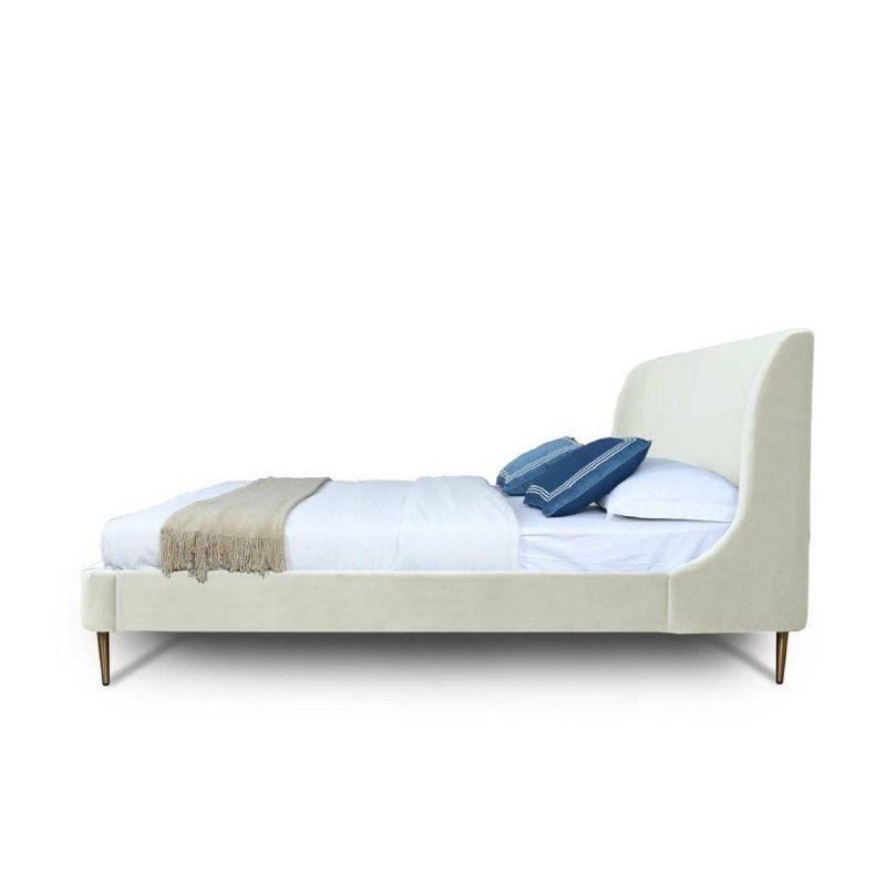 Cream Velvet Upholstered Full Bed with Gold Legs