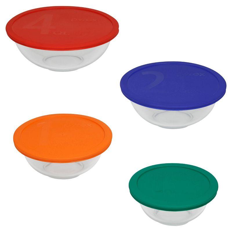 Pyrex 8-Piece Glass Mixing Bowl Set with Colorful Lids