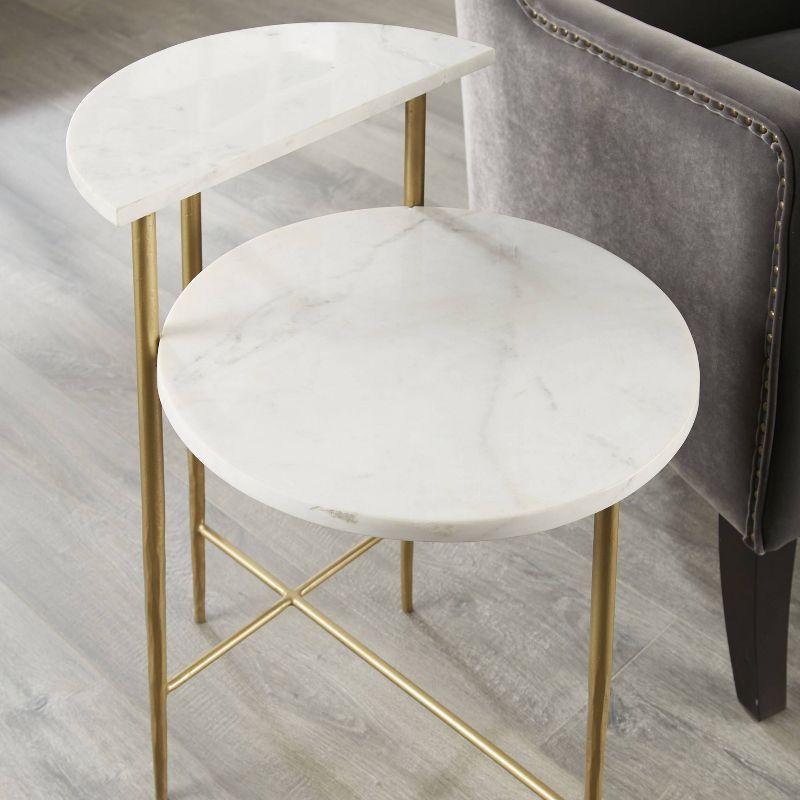 Patna Marble Top Accent Table White/Brass - Steve Silver Co.: Brass-Finish Iron Base, Half-Moon Shelf