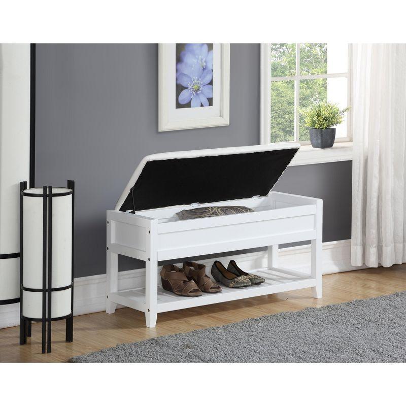 White Upholstered Storage Bench with Shoe Shelf