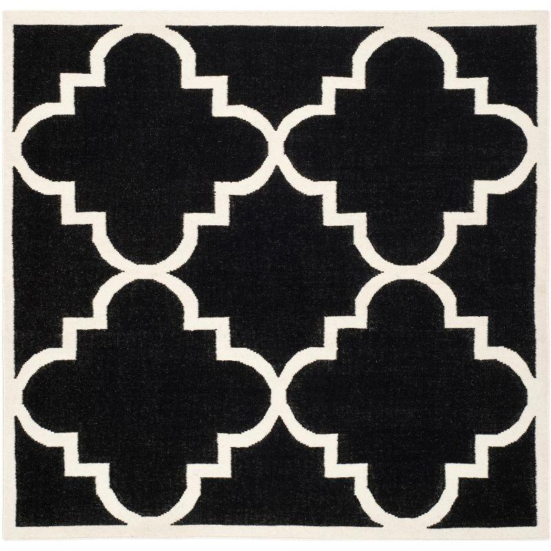 Handwoven Geometric Black/Ivory Wool Square Area Rug, 6' x 6'