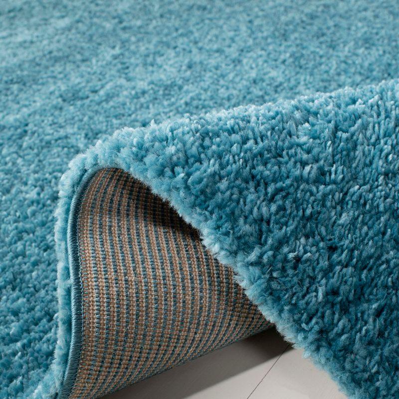 Turquoise Square Shag Area Rug with Plush Synthetic Fibers