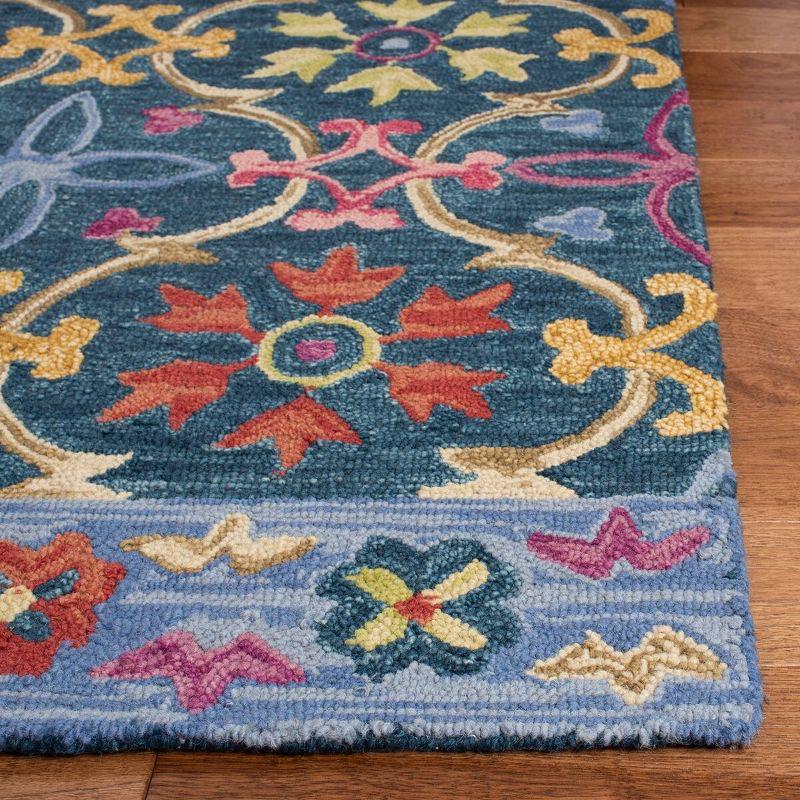 Hand-Knotted Blue and Multi Floral Wool Area Rug, 8' x 10'