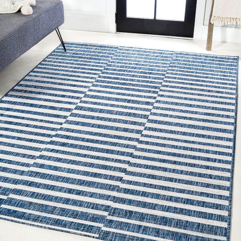 3'x5' Sukie Modern Offset Stripe Indoor/Outdoor Area Rug, Blue/Ivory - JONATHAN Y