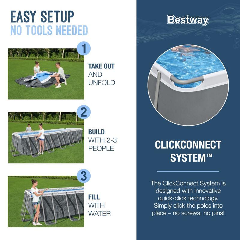 Bestway Power Steel 18' x 9' x 48" Rectangular Metal Frame Above Ground Swimming Pool Set with 1,500 GPH Filter Pump, Ladder, and Pool Cover