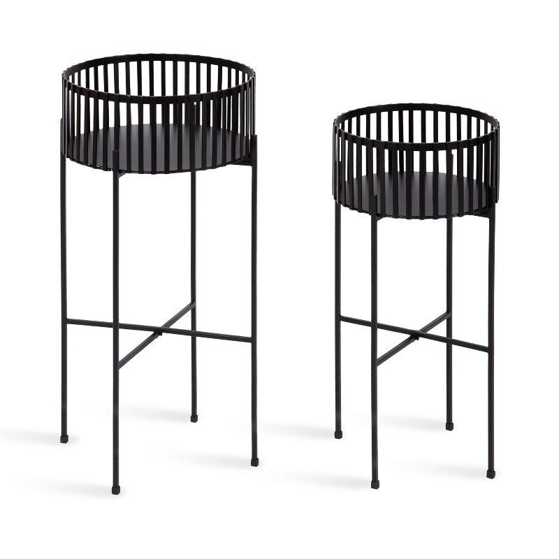 Black Metal Two-Piece Modern Plant Stand Set