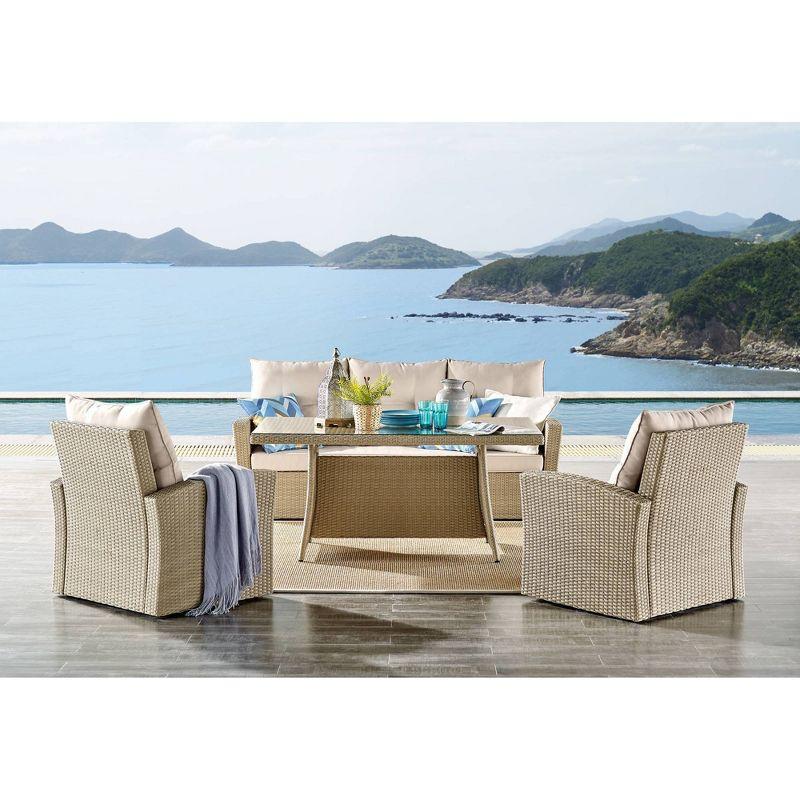 All-Weather Wicker Canaan Outdoor Armchair with Cushions Brown - Alaterre Furniture: Patio Accent Chair, Weather-Resistant