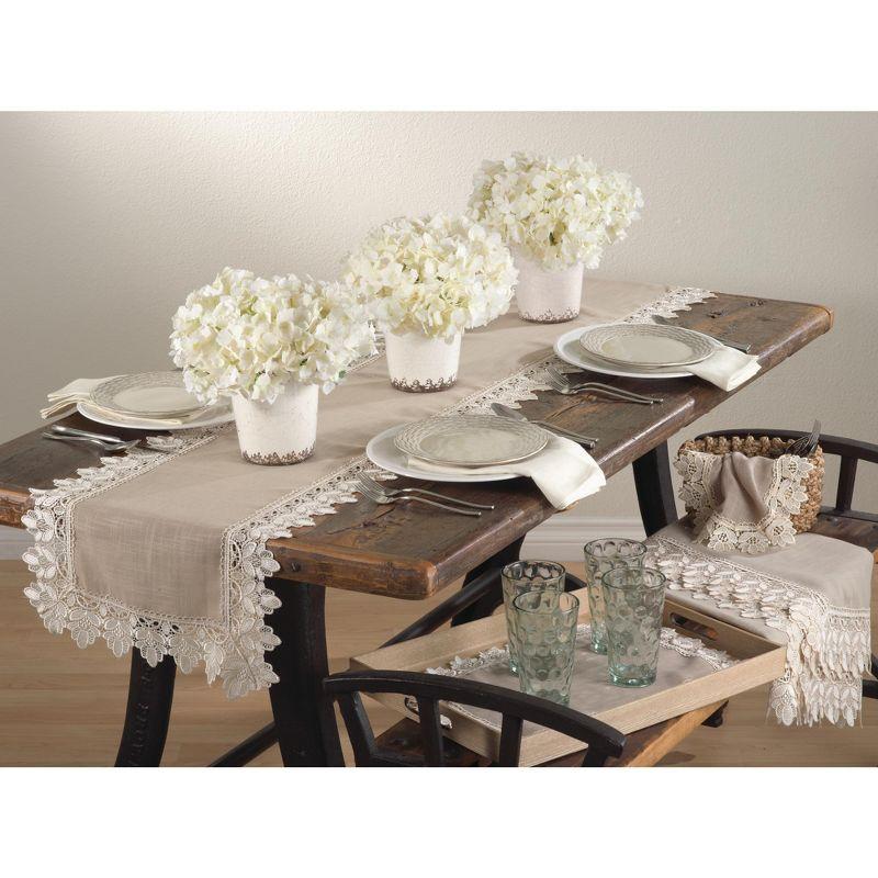 Taupe Lace Trimmed Square Fabric Table Topper