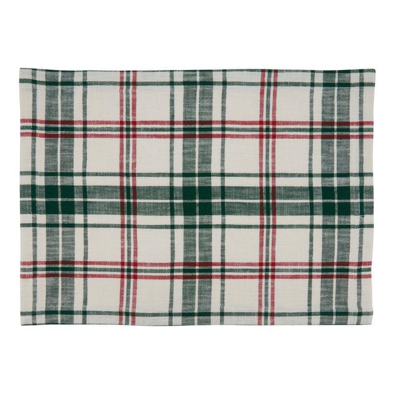 Saro Lifestyle Plaid Placemat, 14"x20" Oblong, White/Green (Set of 4)