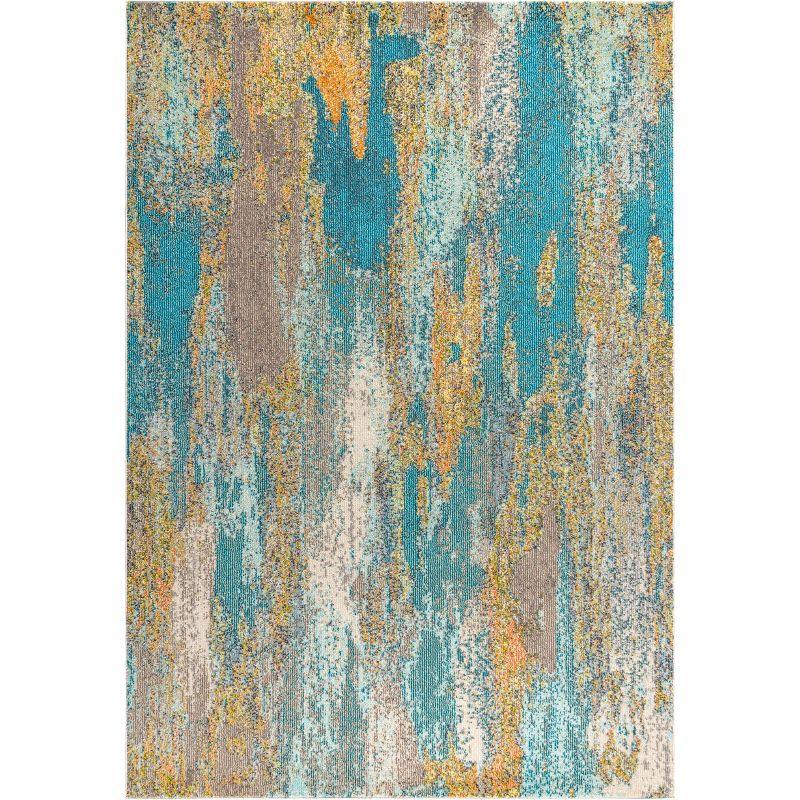 5'x8' Contemporary POP Modern Abstract Vintage Waterfall Area Rug, Blue/Brown/Orange - JONATHAN Y