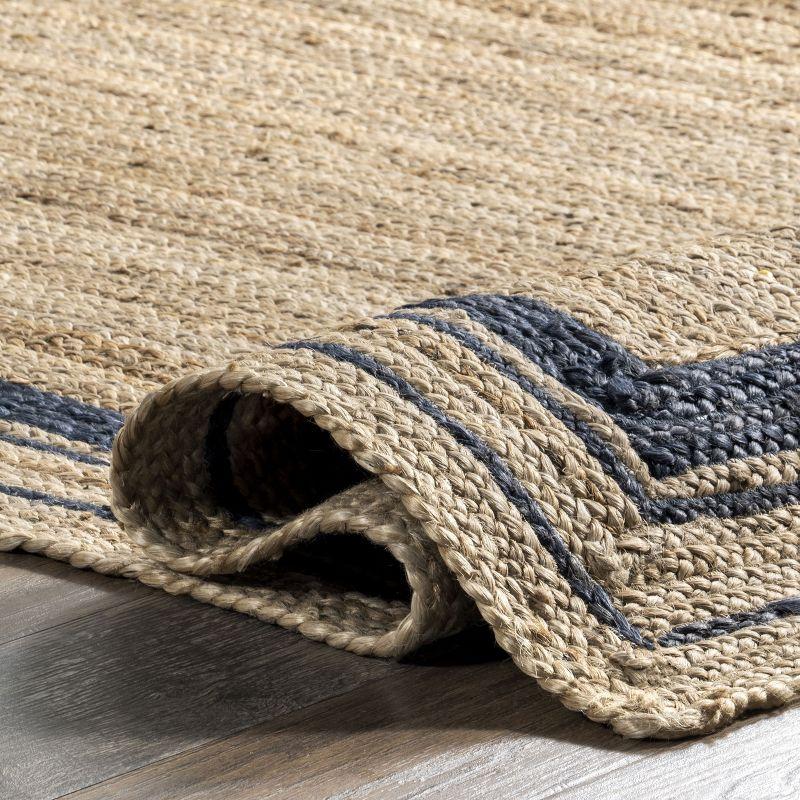 Navy and Natural Braided Jute Reversible Area Rug