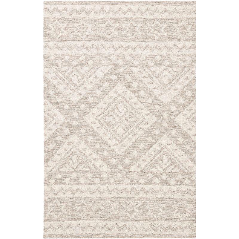 Elegant Ivory Tufted Wool Rectangular Rug, Handmade Non-Slip Design