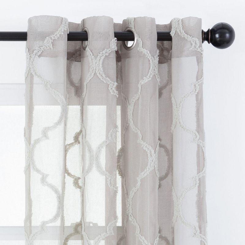 Chanasya 2pk Moroccan Embroidered Grommet Textured Sheer Window Curtain Panels - Set of 2