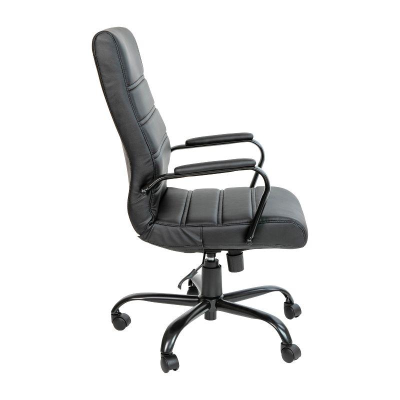 Black Leather High Back Executive Swivel Office Chair with Fixed Arms