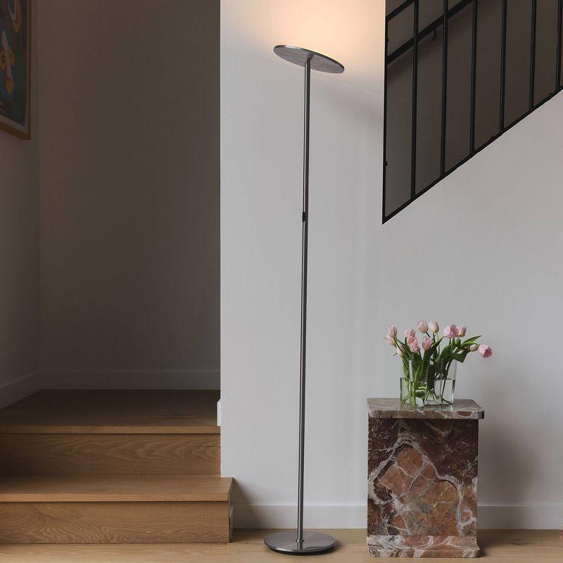Brightech Sky Modern Dimmable Integrated LED Torchiere Floor Lamp Brushed Nickel: Touch Sensor, 3-Year Warranty, UL Listed
