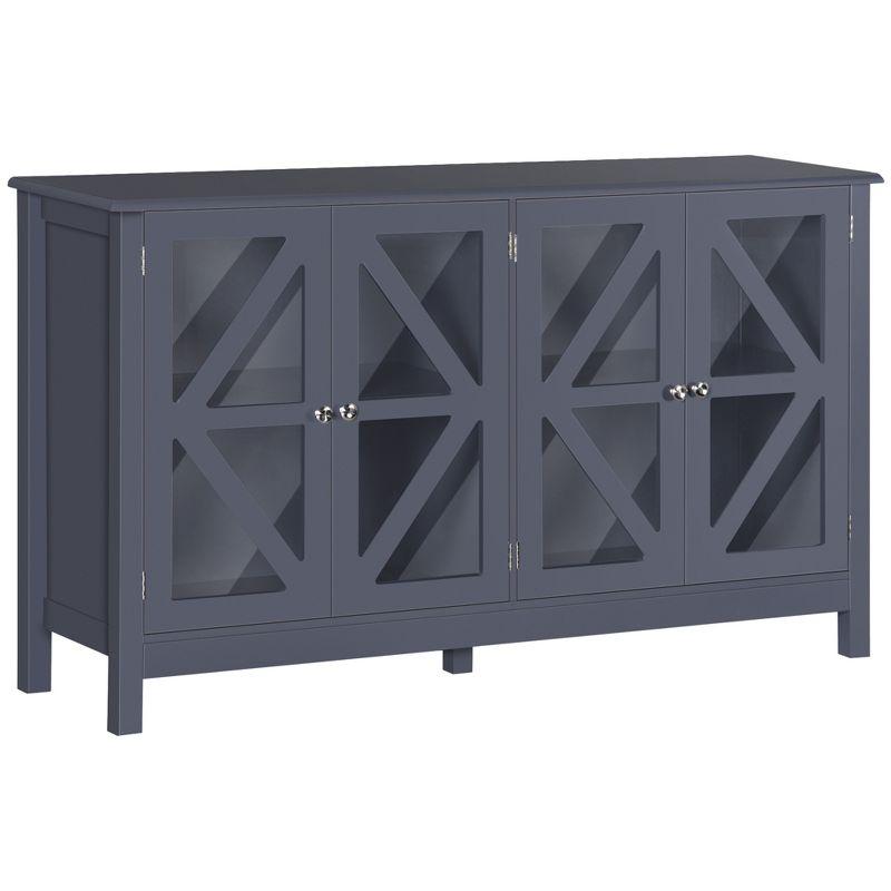 HOMCOM Kitchen Sideboard, Tempered Glass Door Buffet Cabinet with Adjustable Storage Shelf for Living Room, Kitchen, Study, Gray