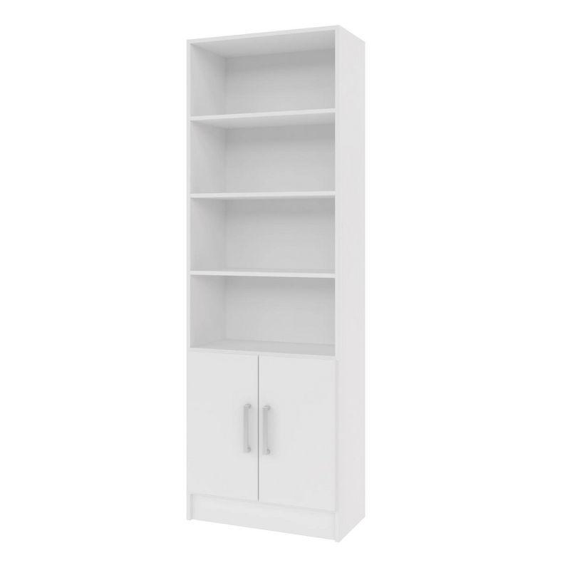 Catarina Sleek White Wood Cabinet with Concealed & Open Shelves