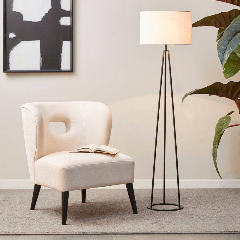 Clyde 60" Black Metal Tripod Floor Lamp with White Linen Shade