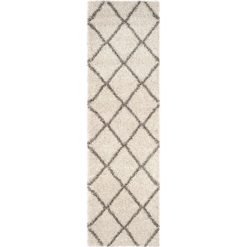 Ivory and Grey Diamond Shag Runner Rug, 2'3" x 20'