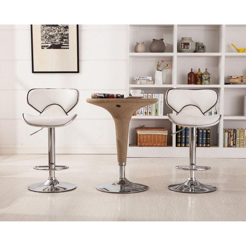 Roundhill Furniture Masaccio Faux Leather Airlift Adjustable Swivel Barstools, White, Set of 2