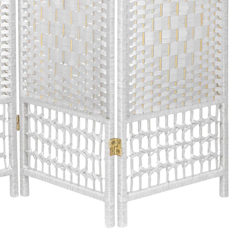 5 1/2 ft. Tall Fiber Weave Room Divider - White (3 Panels): Hardwood, Metal Hinges, Indoor Use, No Assembly Required