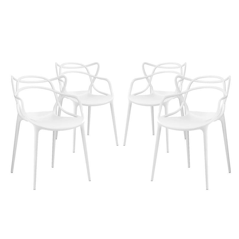 Set of 4 Entangled Dining White - Modway: Modern Arm Chairs, Polypropylene Frame, No Assembly Required